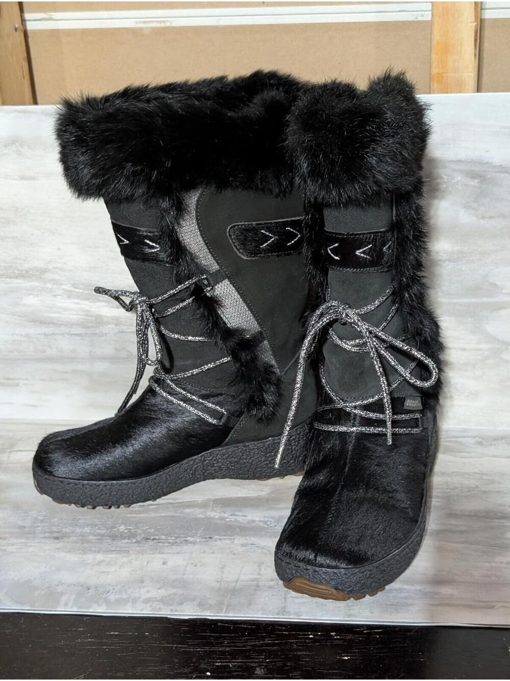 Oscar Sport Black Winter Fur Lined & Trimmed Boots Made in Italy EU 38 US 7.5